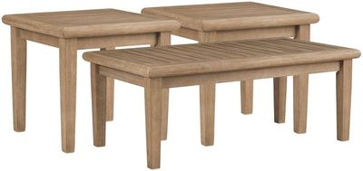 Front view of the Signature Design by Ashley® Gerianne 3-Piece Grayish Brown Outdoor Table Set