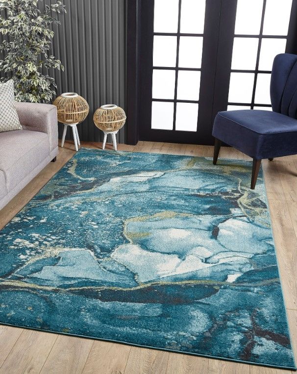 KAS Rugs Illusions Teal Stone 5'x8' Area Rug-4