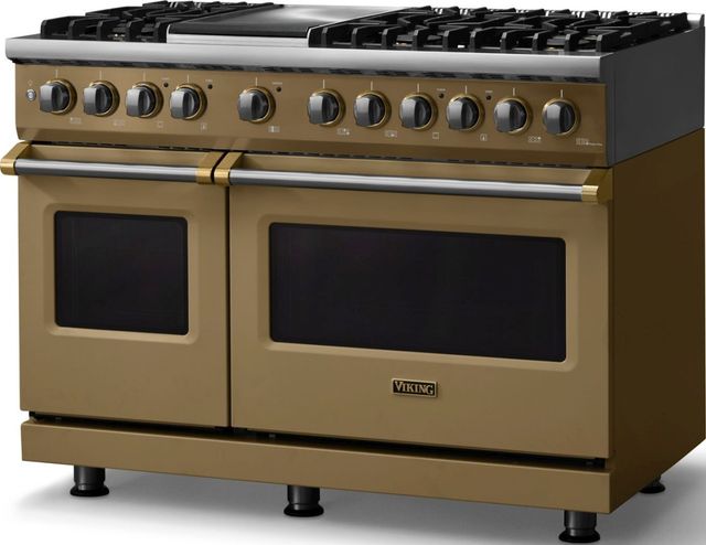 Viking® 5 Series 48" Golden Hour Pro Style Dual Fuel (LP) Range with Brushed Brass Trim-3