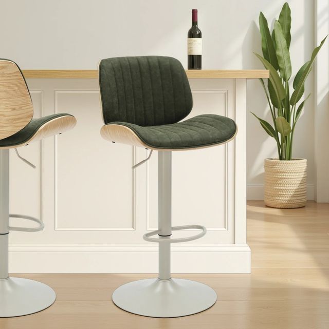 Armen Living Brock 4-Piece Ivory/Oak/Vintage Green Barstool Set-1