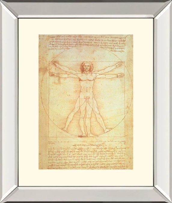 Classy Art Vituvian Man by Leonardo Da Vinci Mirrored Frame Wall Art-0