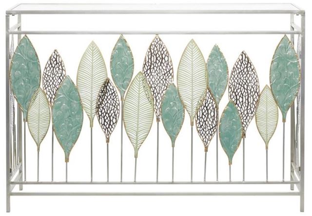 Deco Marche Glass Top Console Table with Silver Leaf Base-1