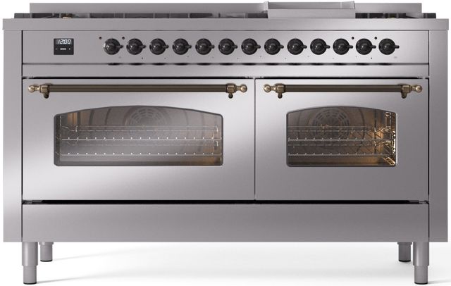 Ilve® Nostalgie II Series 60" Stainless Steel Pro Style Dual Fuel Range-0