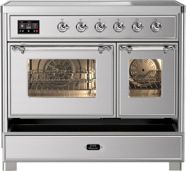 Ilve® Majestic III 40" Stainless Steel Pro Style Induction Range with Triple Glass Door and Chrome Trim-2