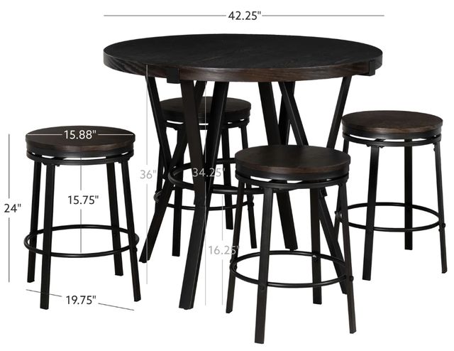 Powell® Enzo 5-Piece Charcoal Brown Dining Set with Black Base-3