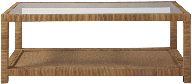 Universal Explore Home™ Escape-Coastal Living Home Long Key Glass Top Cocktail Table with Brown Base-3
