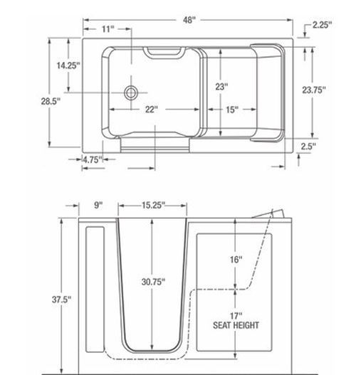 American Standard Gelcoat Linen 28” x 48” Walk-In Bathtub with Air Spa System Left Hand Door and Drain-1