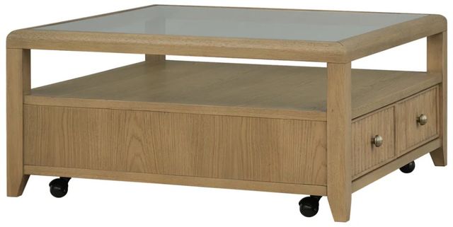 Flexsteel® Reed Glass Top Square Coffee Table with Driftwood Oak Base-4