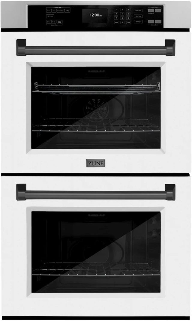 ZLINE Autograph Edition Professional 30" Stainless Steel Double Electric Wall Oven with White Matte Doors and Matte Black Accents-0