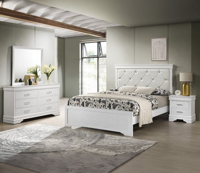 Crown Mark Amalia White Queen Upholstered Panel Bed-1