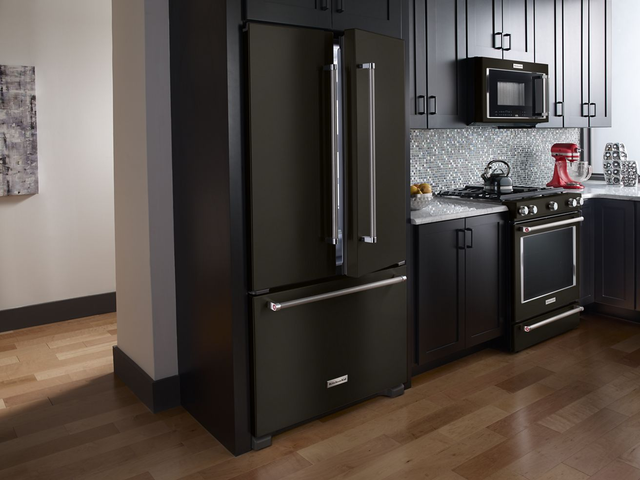 KitchenAid® 36 in. 21.9 Cu. Ft. Black Stainless Steel with PrintShield™ Finish Counter Depth French Door Refrigerator-1