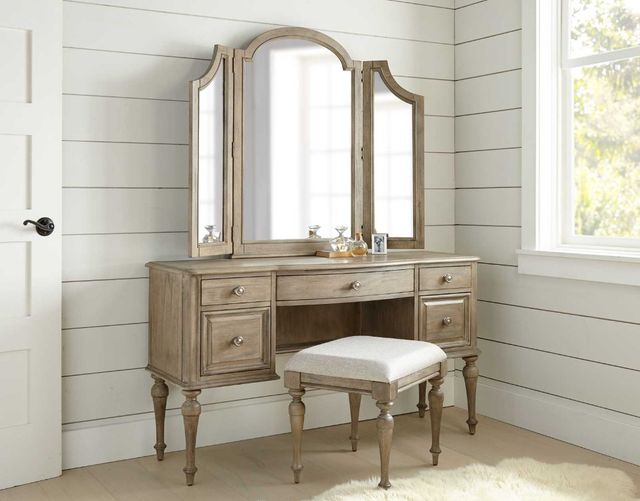 Steve Silver Co. Highland Park Beige/Waxed Driftwood Vanity Stool-1