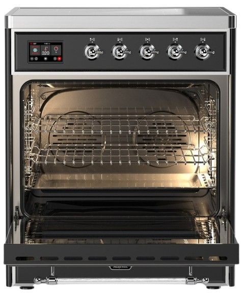 Ilve® Majestic III 30" Graphite Matte Pro Style Induction Range with Solid Door and Chrome Trim-1