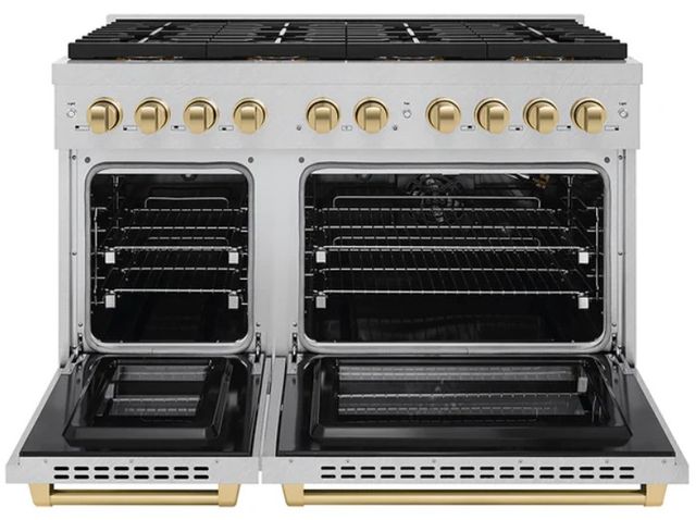 ZLINE Autograph Edition Paramount 48" 6.7 Cu. Ft. Satin Stainless Steel Gas Range with 8 Burner DuoPro™ Cooktop and Dual Oven with Champagne Bronze Accent-1