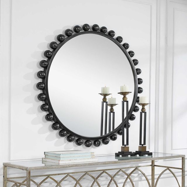 Uttermost® Cyra Distressed Black Round Mirror-4