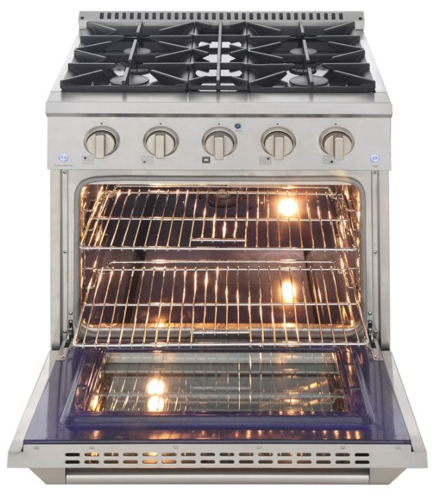 Kucht Professional KDF Series 30" Stainless Steel Pro Style Dual Fuel Range with White Door and Gold Handle-1