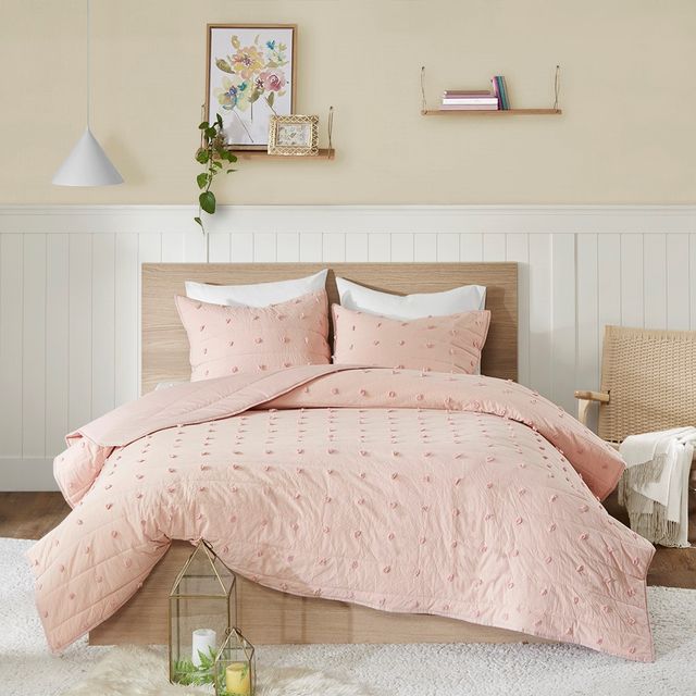 Olliix by Urban Habitat Brooklyn Pink Twin/Twin XL Cotton Jacquard Coverlet Set-1