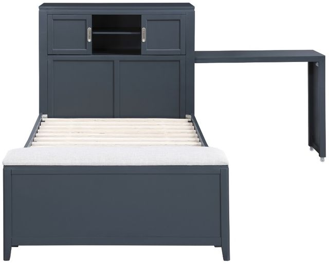 Homelegance® Sloane Navy Blue Twin Youth Bookcase Platform Bed with Hidden Desk, Stool and Storage Bench-3