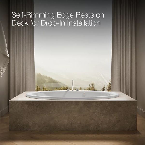 KOHLER® Sunward® White 72" x 42" Drop-In Heated BubbleMassage™ Air Bath-3