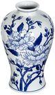 A & B Home Blue/White Curved Porcelain Magnolia Vase-1