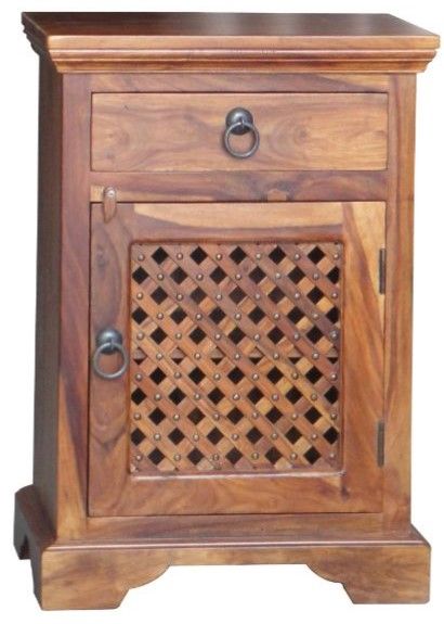 Jaipur Furniture Ganga Latic Brown Right Handle Jali Bedside Table-0