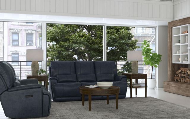 Bassett® Furniture Burlington Navy Leather Loveseat with Console-3