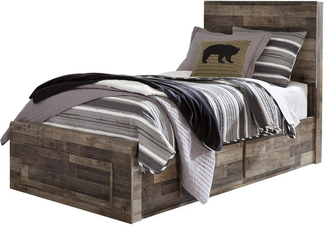 Benchcraft® Derekson Multi Gray Twin Panel Bed with 2 Storage Drawers