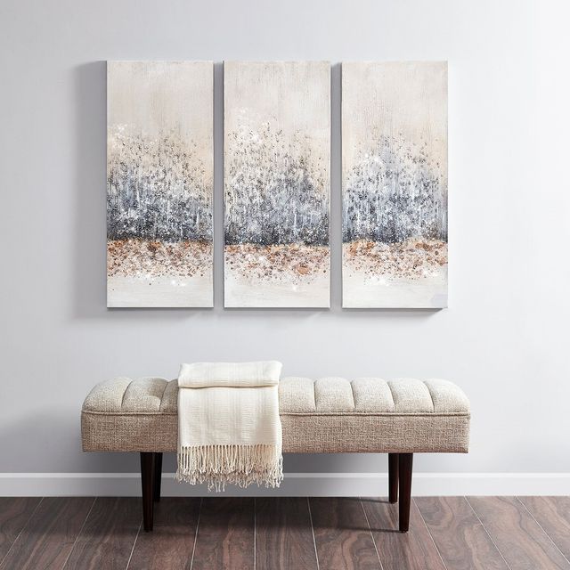 Olliix by Madison Park Blush/Grey Set of 3 Twilight Mystere Hand Brush Embellished Canvas-1