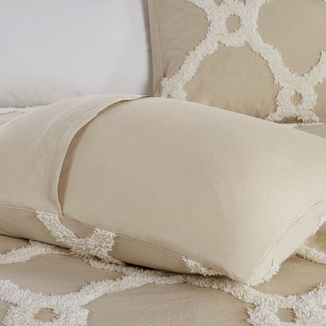 Olliix by Madison Park Pacey 3 Piece Tufted Cotton Chenille Geometric Taupe Full/Queen Comforter Set-3
