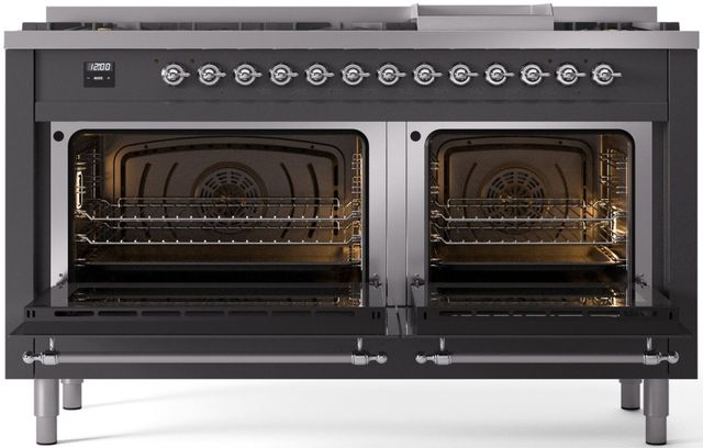 Ilve® Nostalgie II Series 60" Graphite Matte Pro Style Dual Fuel Range-1