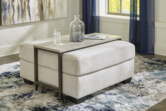 Signature Design by Ashley® Shybourne Gray Ottoman Coffee Table with Aged Bronze Base -4