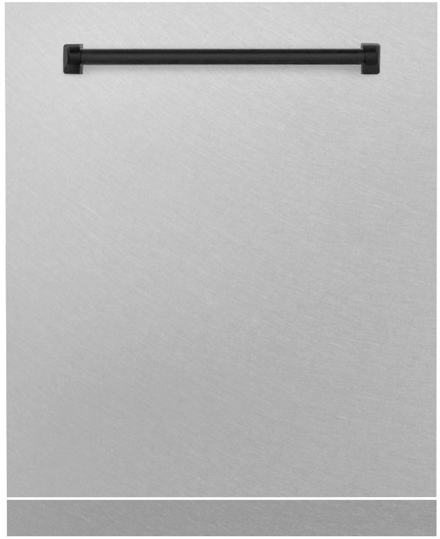 Zline Autograph Edition 24" Satin Stainless Steel Dishwasher Panel with Matte Black Handle-1