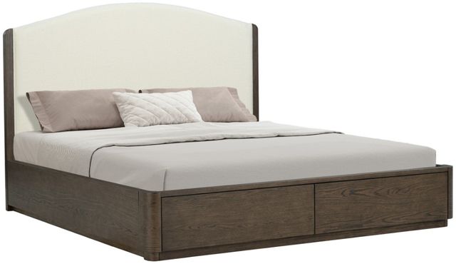 Flexsteel® Athens Chocolate Brown/Ivory King Upholstered Panel Storage Bed-0