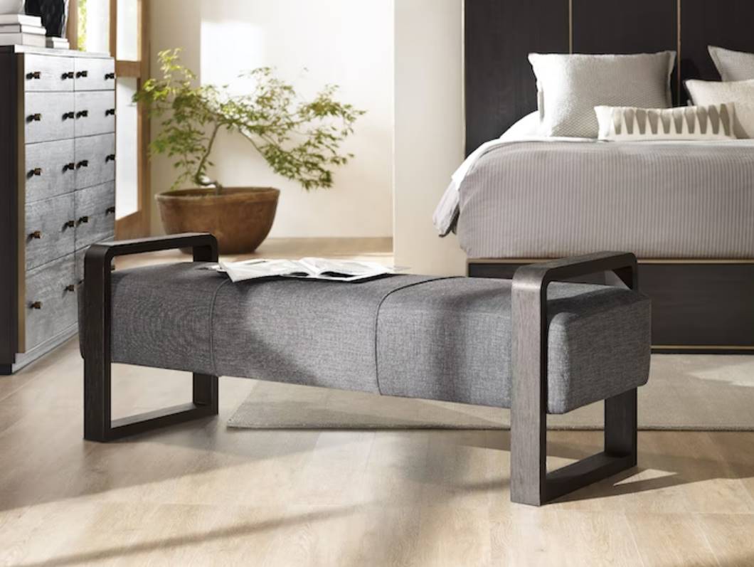Hooker Furniture Curata Edward Graphite/Midnight Upholstered Bench - Thumbnail 2