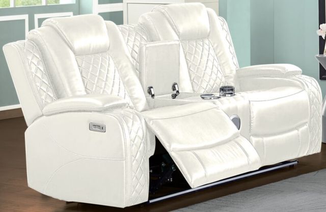 New Classic® Home Furnishings Orion White Manual Console Loveseat with Dual Recliner-0