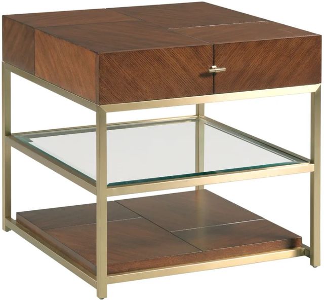 Hammary® Jenkins Deep Auburn Rectangular Drawer End Table with Brass Metal Frame-0