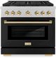 ZLINE Autograph Edition Paramount 36" Satin Stainless Steel Pro Style Dual Fuel Range with Black Matte Door and Polished Gold Accents-0