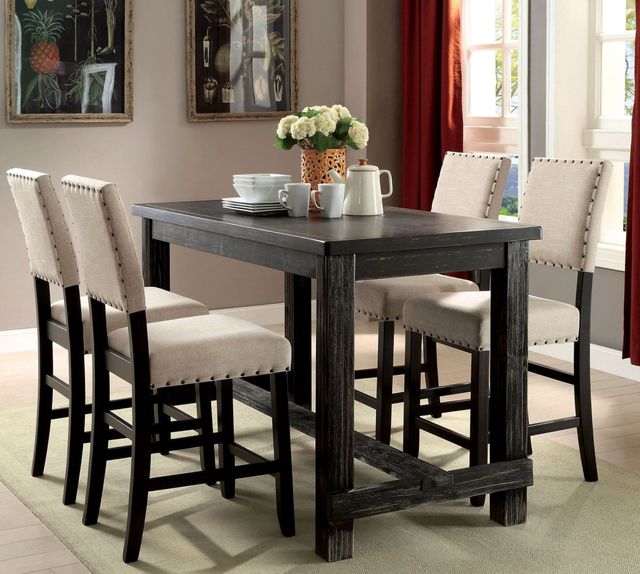Furniture of America® Sania II 5-Piece Antique Black Counter Height Dining Set-1