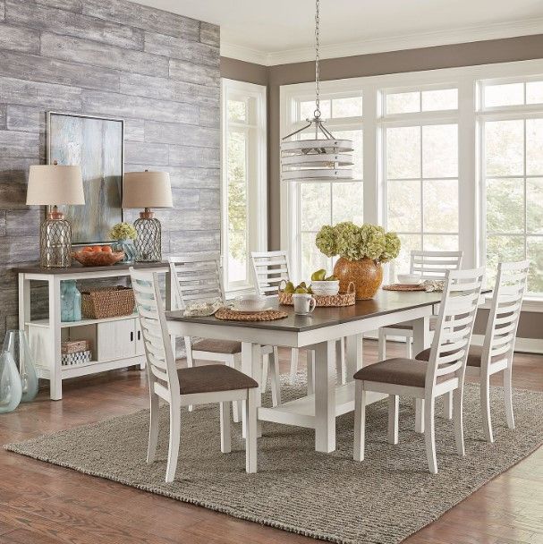 Liberty Furniture Brook Bay 7-Piece Carbon Gray/Textured White Trestle Table Set-1