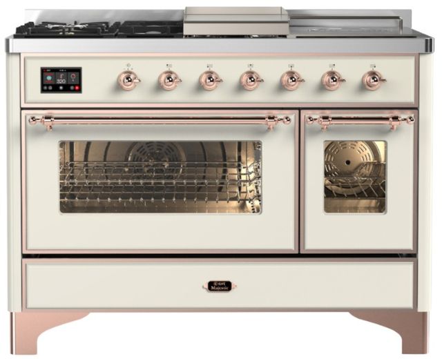 Ilve® Majestic III 48" Antiqued White Pro Style Dual Fuel Natural Gas Range with Triple Glass Door and Copper Trim-0