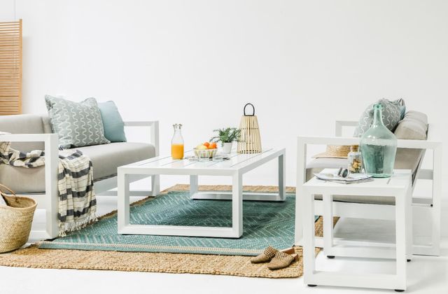 Sunset West Newport Satin White Aluminum Outdoor Loveseat with Cast Silver Cushion-4