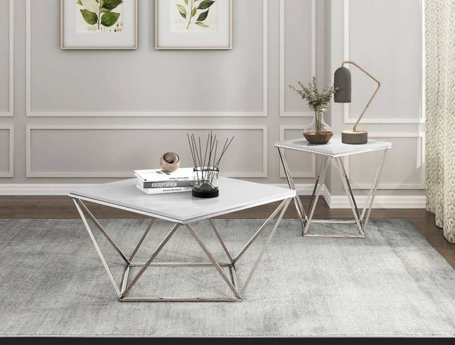 Mazin Furniture Lyris White End Table with Silver Base-3