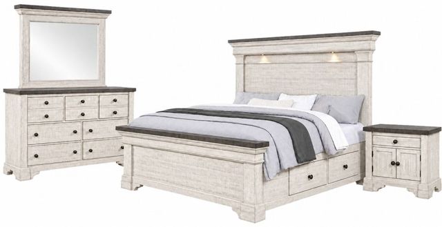 New Classic® Home Furnishings Augusta 4-Piece Rustic White Eastern King Storage Panel Bedroom Set -0