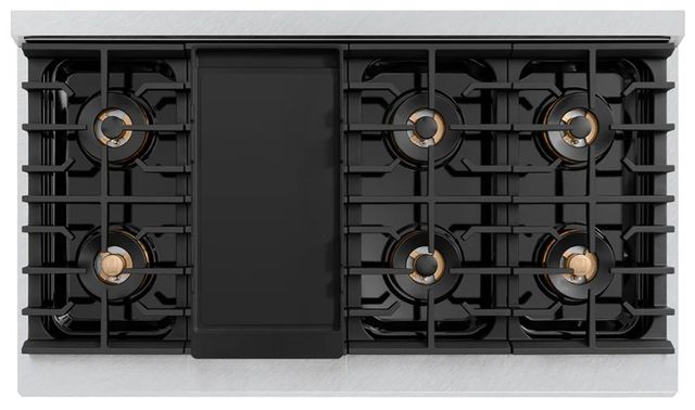 ZLINE Autograph Edition Paramount 48" 6.7 Cu. Ft. Satin Stainless Steel Dual Fuel Range with 8 Burner DuoPro™ Cooktop and Dual Ovens with Black Matte Doors and Polished Gold Accents-3