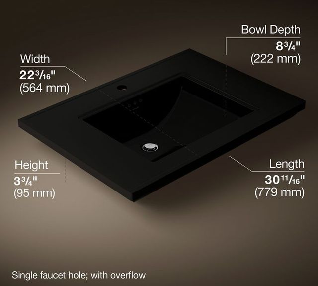 Kohler Memoirs® Stately Black 30.69" Pedestal/Console Table Bathroom Sink Single Hole-2