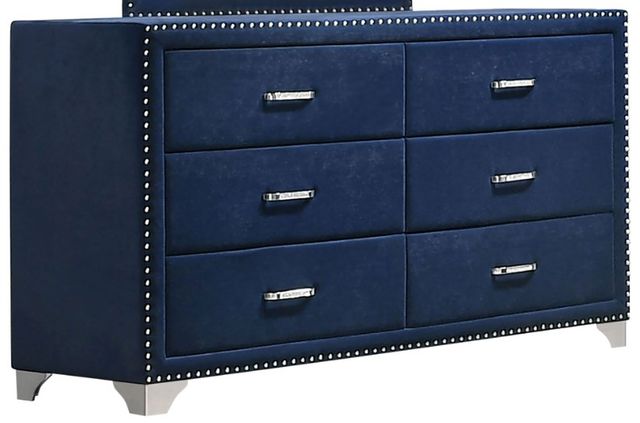 Coaster® Melody Pacific Blue 6-Drawer Upholstered Dresser and Mirror-1
