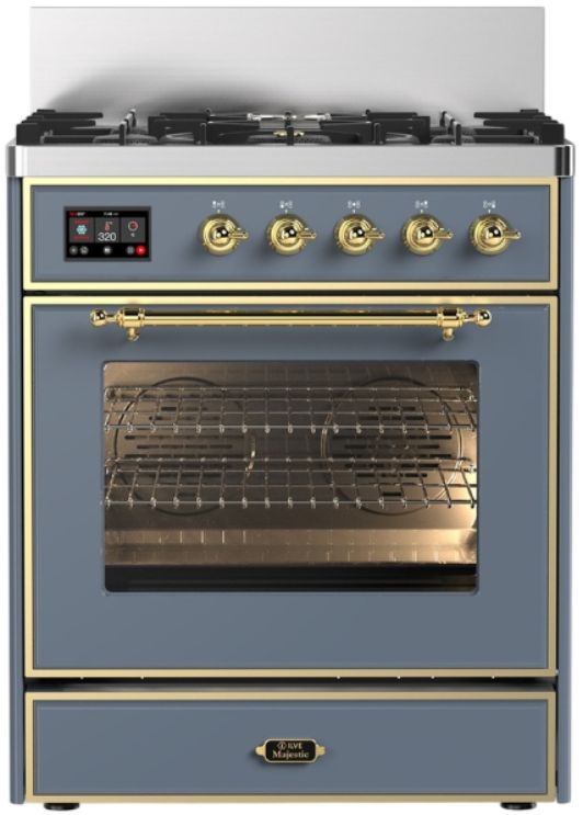 Ilve® Majestic III 30" Blue Gray Pro Style Dual Fuel Natural Gas Range with Triple Glass Door and Brass Trim-0