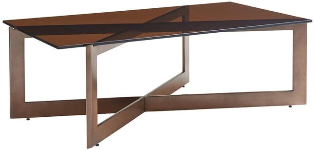 Lexington Home Zavala Aperture Brown Glass Top Cocktail Table with Bronze Base-0