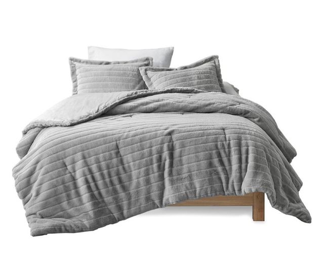 Olliix by Madison Park Amara Grey Full/Queen Faux Fur Comforter Set-0