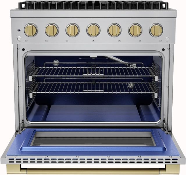 Hauslane HausPro 36" Stainless Steel Pro-Style Dual Fuel Range with Satin Brass Knobs-2